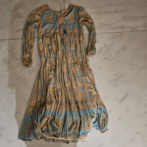 Spell Blue and Orange Long Sleeve Dress